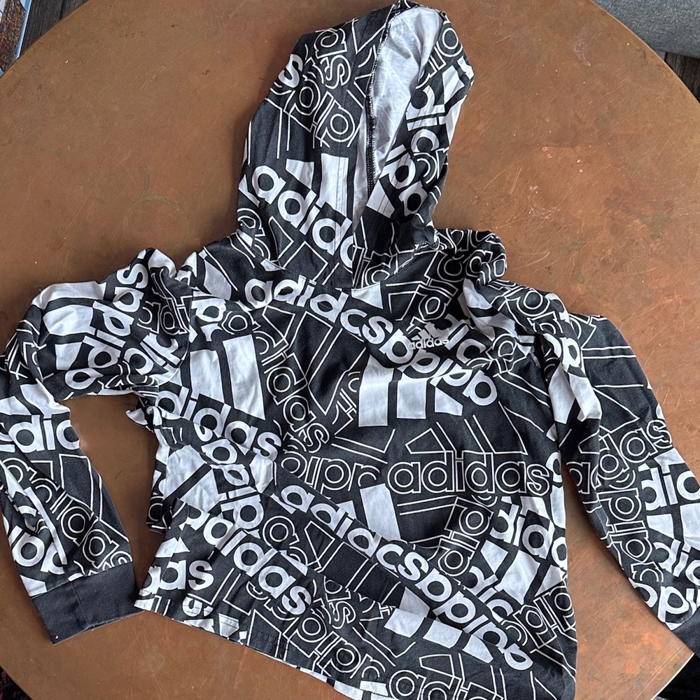 Adidas Kids Black and Gray Patterned Hoodie